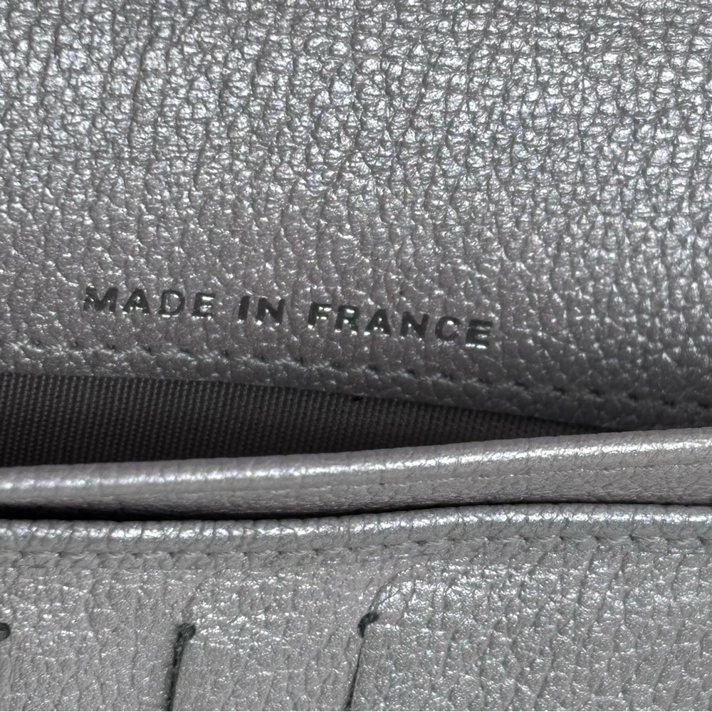 Authentic Chanel Camellia Long Wallet Silver Leather Painted Exterior Bifold - Picture 9 of 13